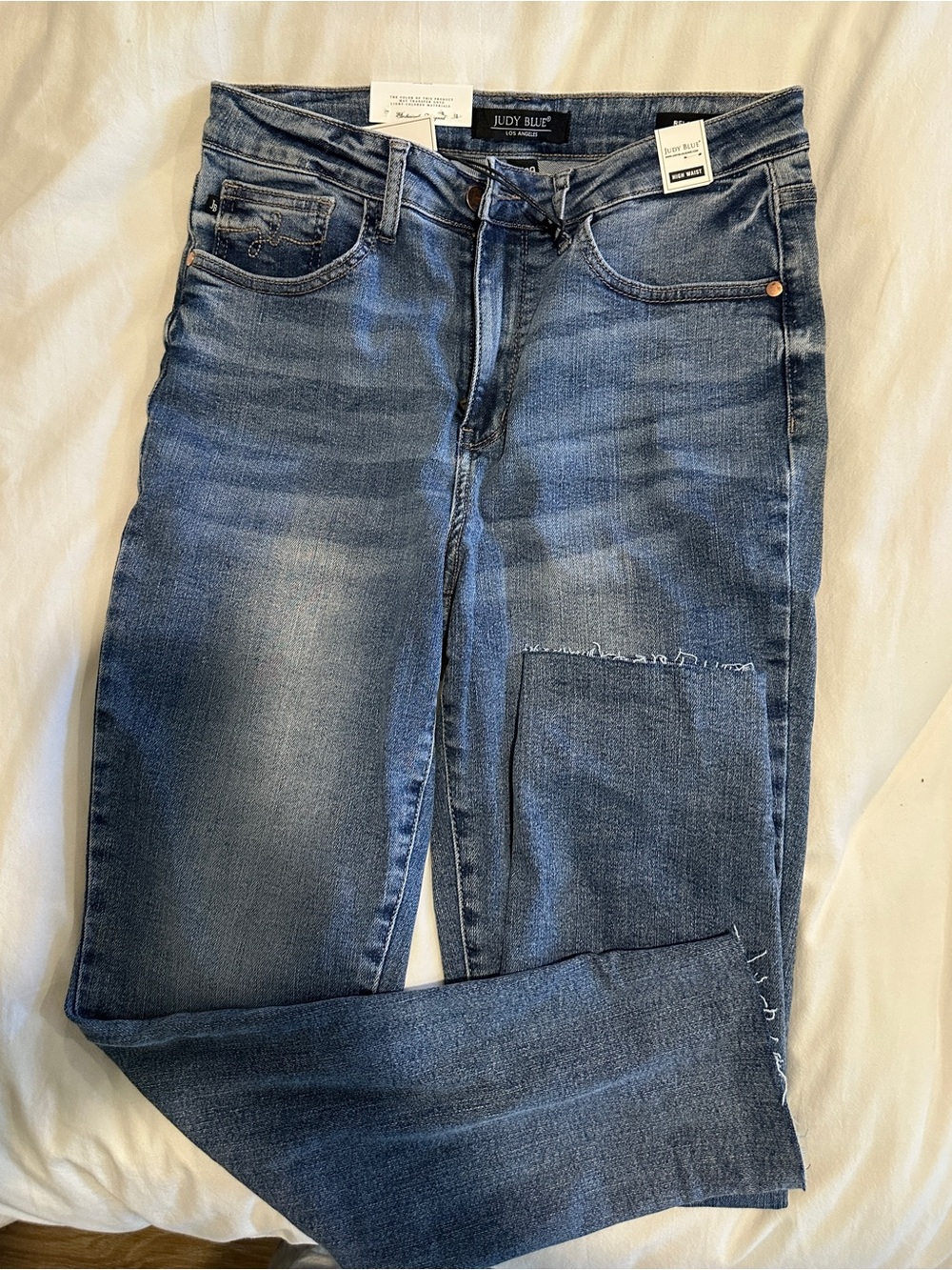 Judy Blue Men's Mid Blue Straight Jeans with Knee Patch